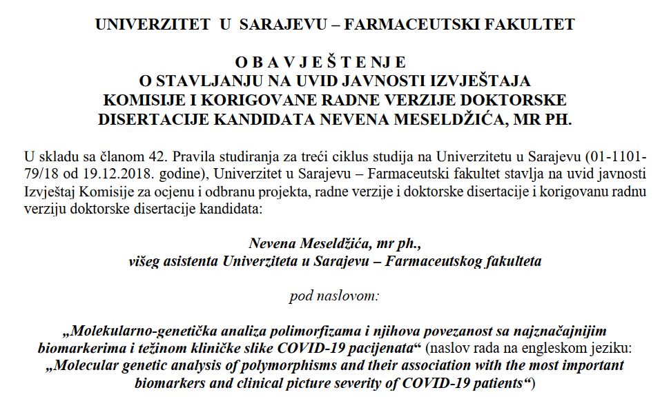 Obavjestenje o stavljanju na uvid javnosti Neven Meseldzic